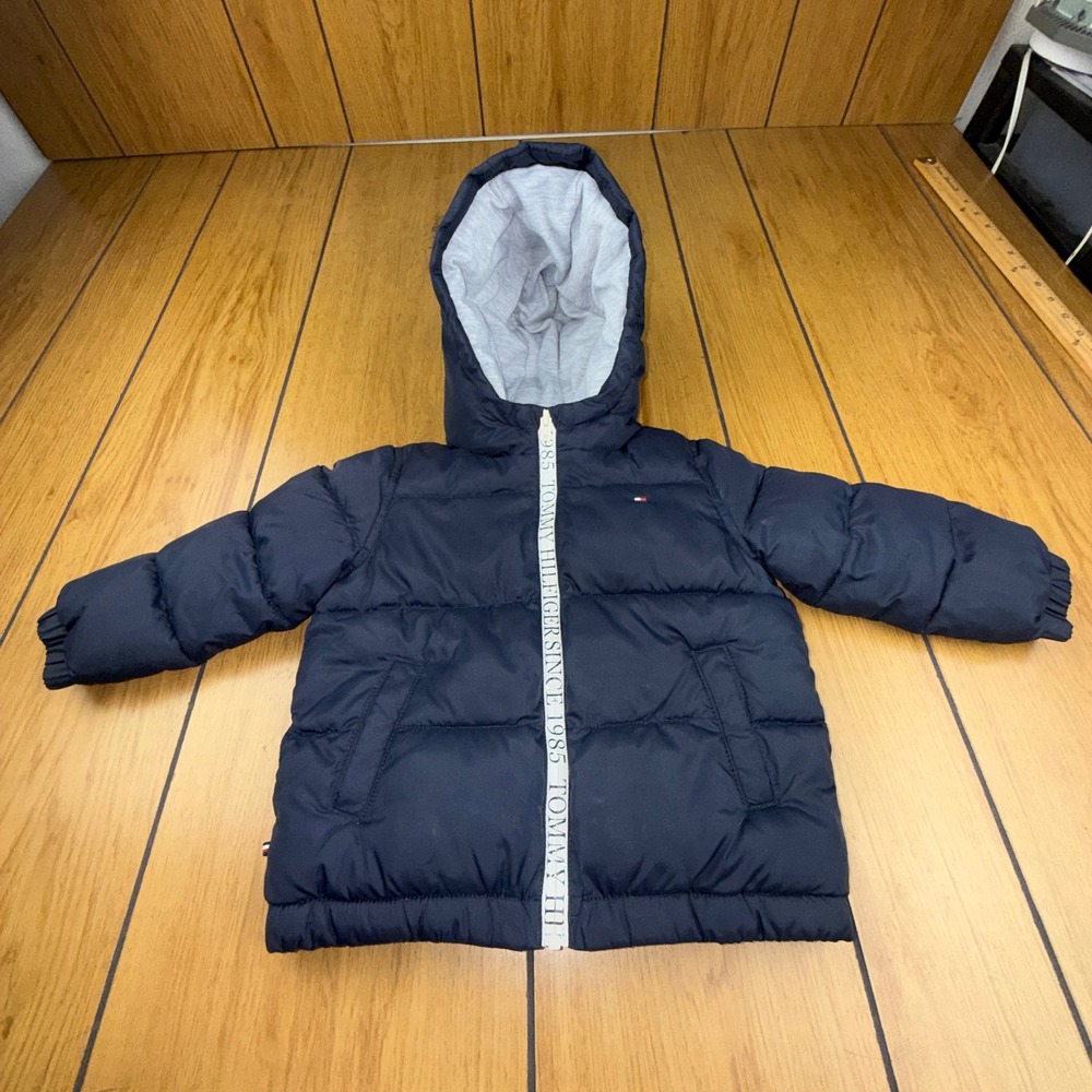 Tommy Hilfiger‎ Kids Navy Blue Hooded Puffer Jacket 18M Logo Zip Coat